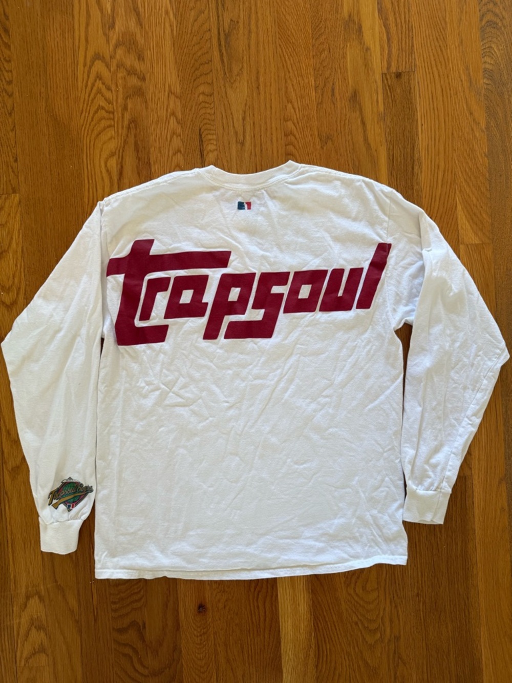 Trapsoul Authentic Logo Long Sleeve Logo T-Shirt - White with Maroon Graphic
